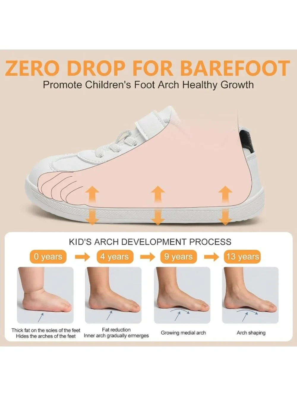 Toddler White Faux Leather Boys Girls Wide Toe Zero Drop Barefoot Shoes Sneakers